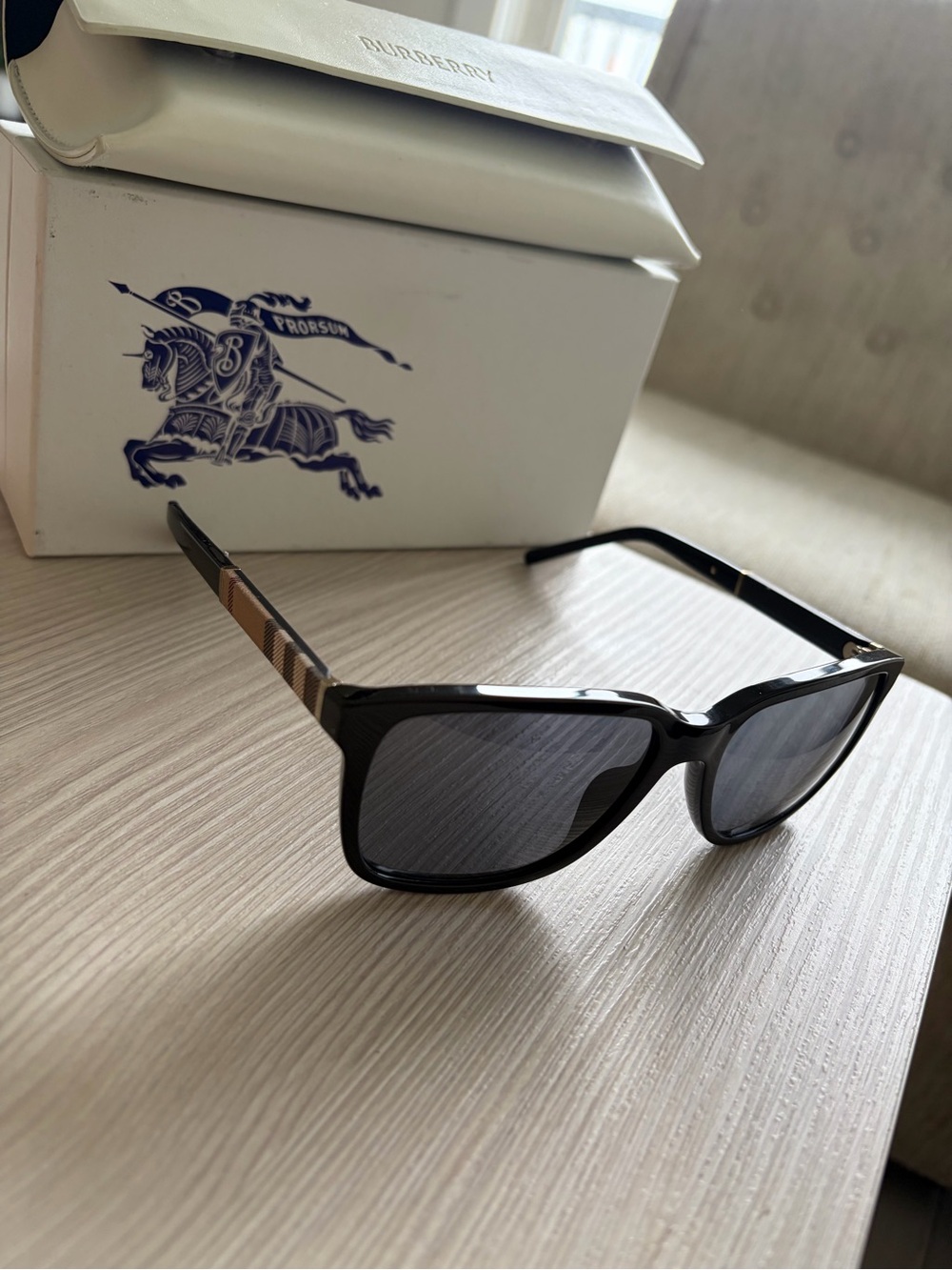 Burberry Black Sunglasses with Beige Check Temples